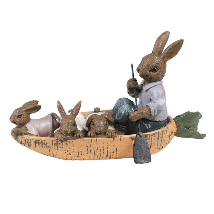 Húsvéti dekoráció - Répa alakú csónakban evező nyuszipapa gyerekekkel