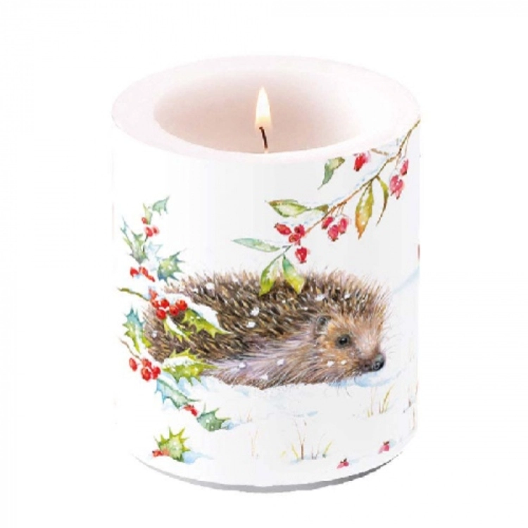 Karácsonyi Átvilágítós Gyertya - Hedgehog In Winter - 10x10cm