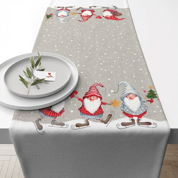 Karácsonyi pamut asztali futó - 40x150cm - Skating Dwarfs 