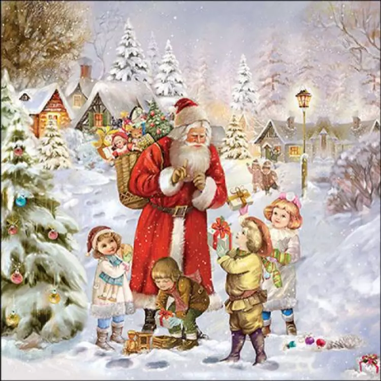 Karácsonyi szalvéta 33x33cm 20db-os - Santa bringing presents