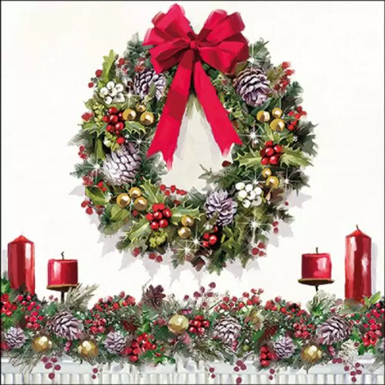 Karácsonyi szalvéta 33x33cm, 20db-os - Bow On Wreath