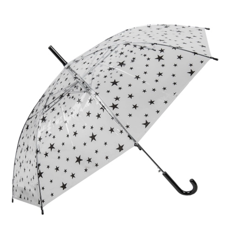 Clayre & Eef JZCUM0004 Gyerek esernyő 90x55cm, átlátszó-fekete csillagos