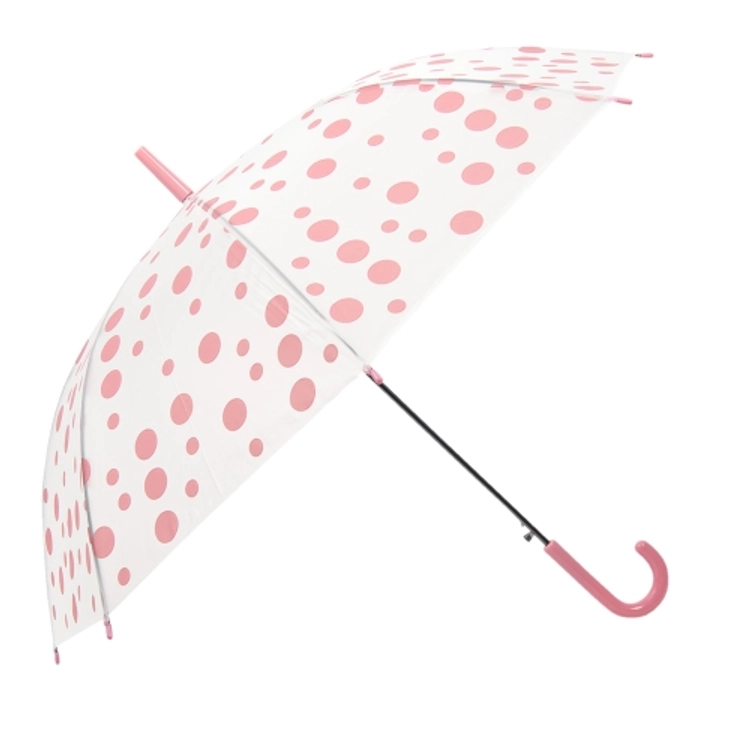 Clayre & Eef JZCUM0005 Gyerek esernyő műanyag 90x55cm, átlátszó-rózsaszín pöttyös