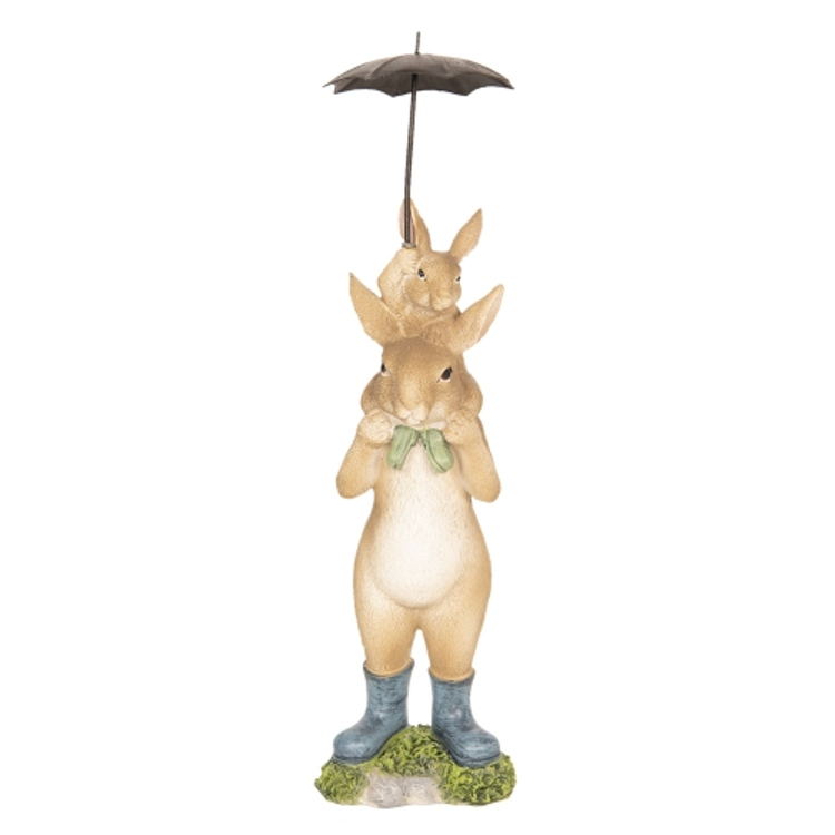 Nyuszi esernyős kisnyuszival dekorfigura műanyag, 8x7x25cm