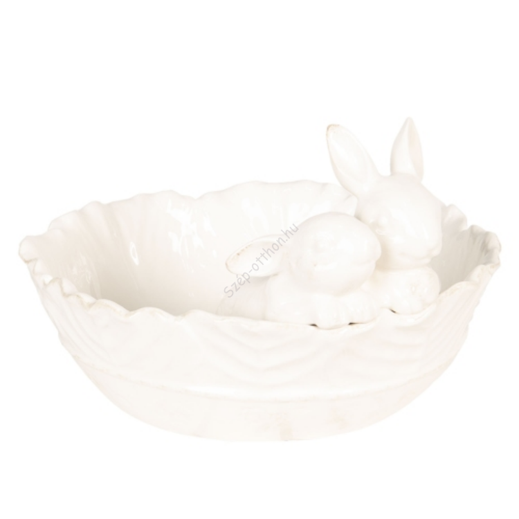 Porcelán kínálótál nyuszikkal 30x29x19cm, fehér