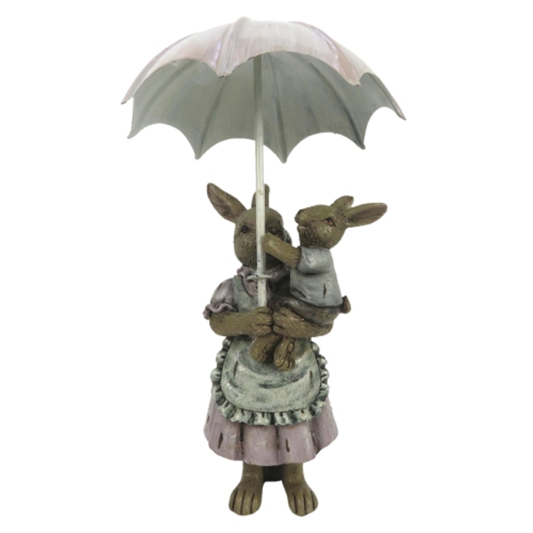Esernyős nyuszimama ölében kisnyuszival 8x5x12cm, műanyag dekorfigura