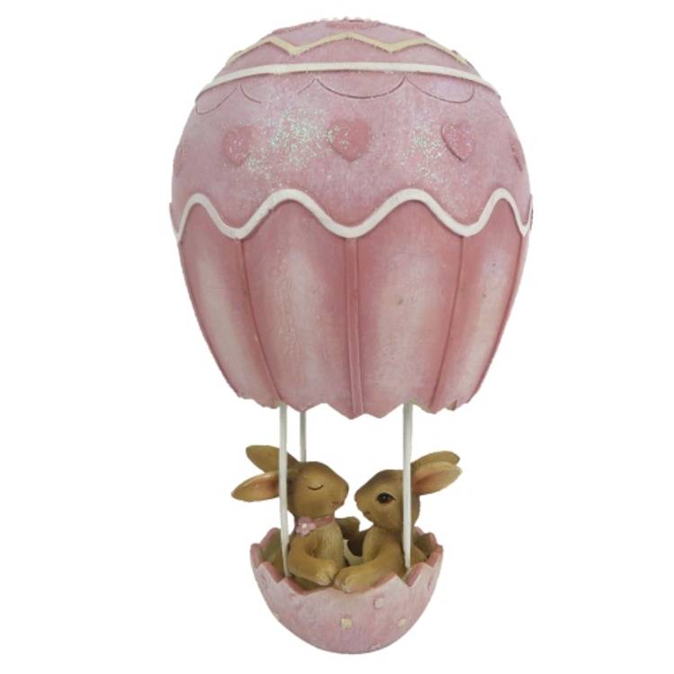 CLEEF.6PR3287 Nyuszipár rózsaszín hőlégballonban, 11x11x19cm, műanyag