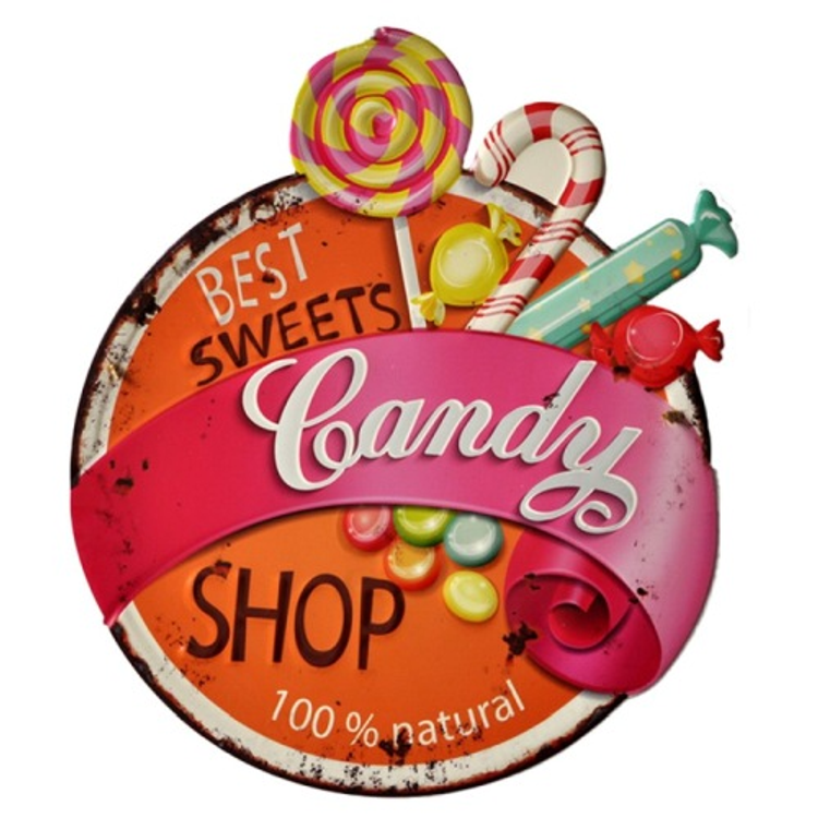 Retro fém tábla - 43x50cm - Candy Shop