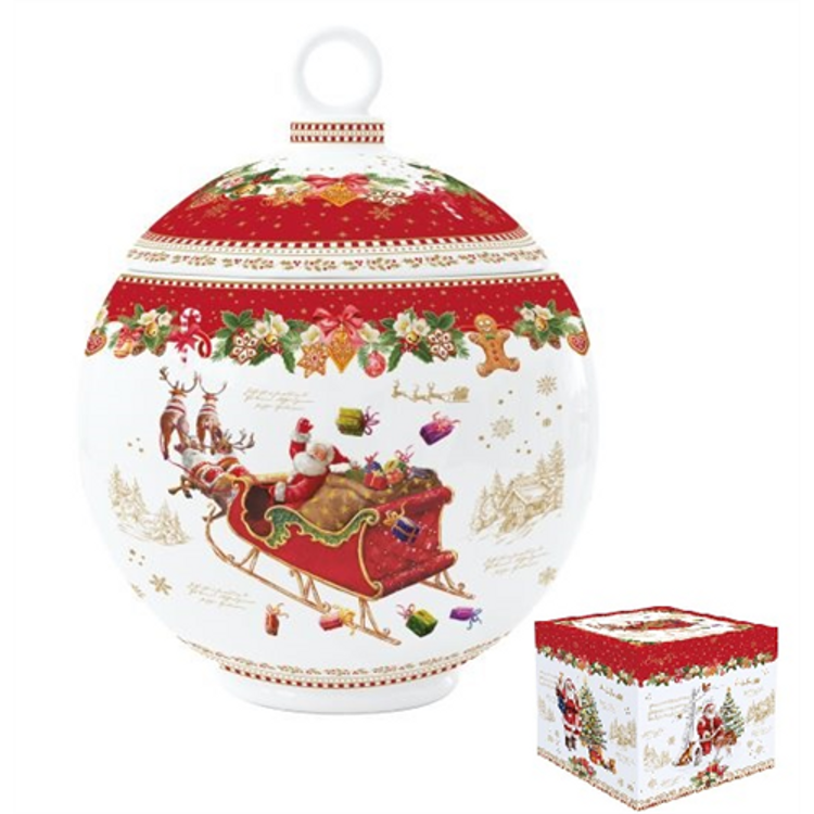Porcelán keksztároló gömb 18x23cm,  dobozban, Christmas Memories