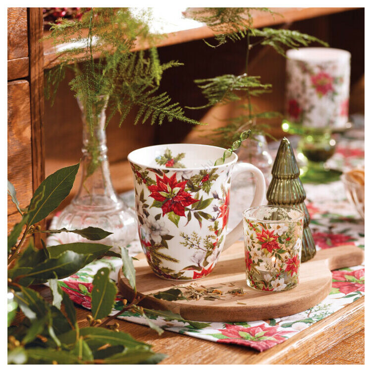 Karácsonyi porcelán bögre 400ml Mikulásvirág