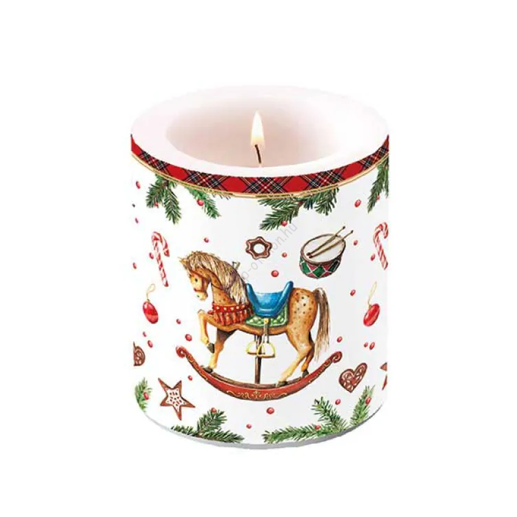 Karácsonyi hintalovas átvilágítós gyertya 10x10xcm Classic rocking horse
