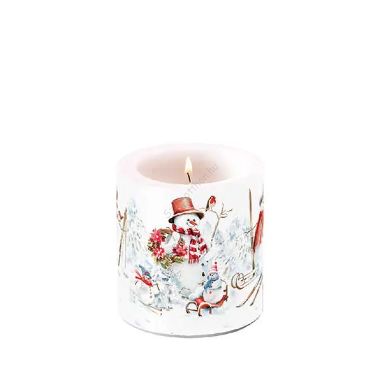 Karácsonyi hóemberes átvilágítós gyertya 8x7,5cm Sporty Snowmen
