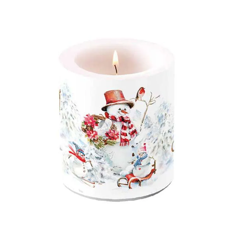 Karácsonyi hóemberes átvilágítós gyertya 10x10xcm Sporty snowmen