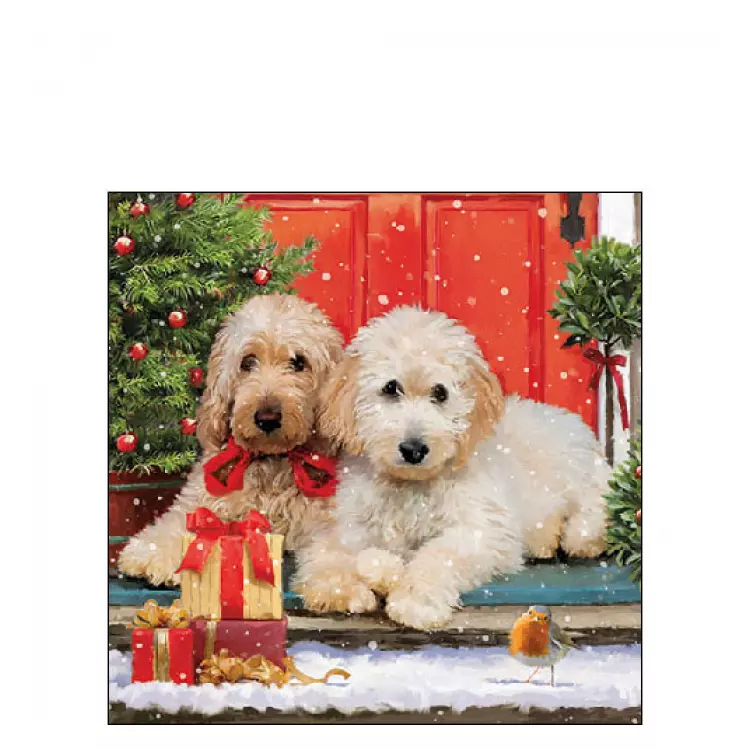 Karácsonyi szalvéta - 25x25cm, 20db-os - Dogs at the door