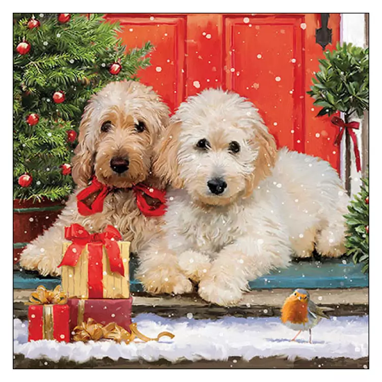Karácsonyi szalvéta - 33x33cm, 20db-os - Dogs at the door