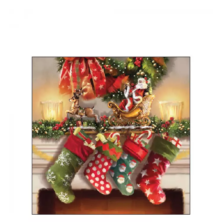 Karácsonyi szalvéta - 25x25cm, 20db-os - Hanging stockings