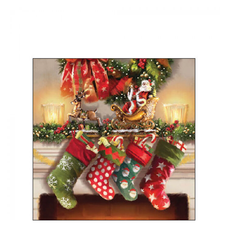 Karácsonyi szalvéta - 25x25cm, 20db-os - Hanging stockings