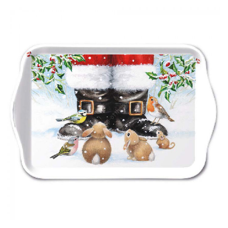 Karácsonyi tálca - 13x21cm - Looking up to santa
