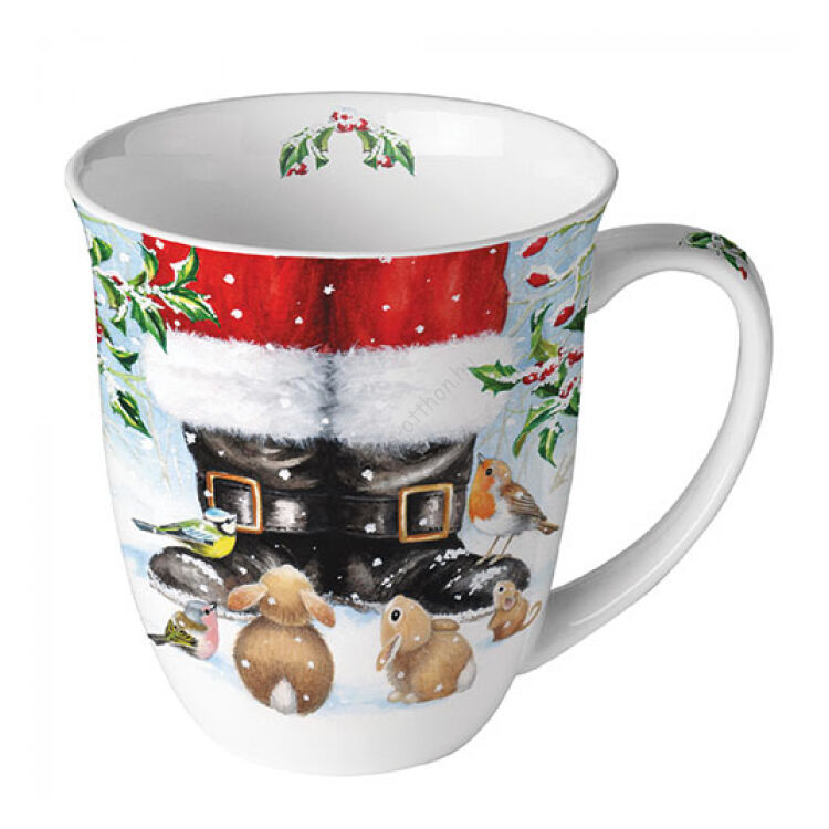 Karácsonyi porcelán bögre - 400ml  - Looking Up To Santa