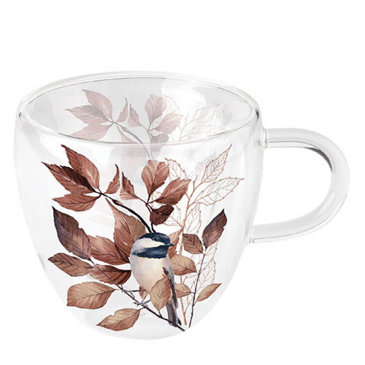 Duplafalú borosilicate üvegcsésze - 250ml - Lovely chickadee