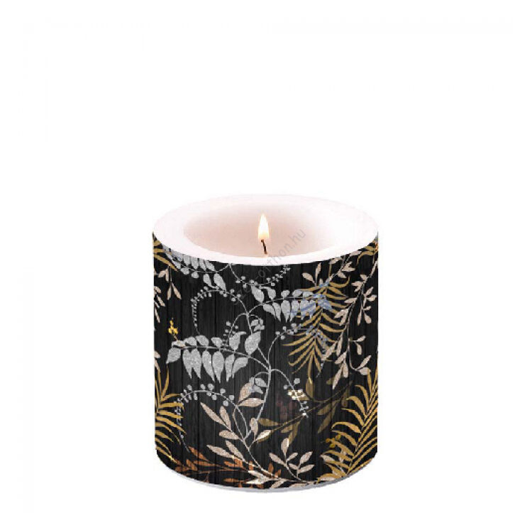 Átvilágítós gyertya - 8x7,5cm - Luxury Leaves Black