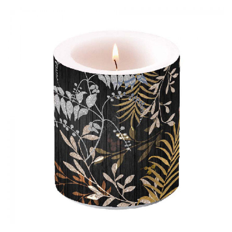 Átvilágítós gyertya - 10x10cm - Luxury Leaves black