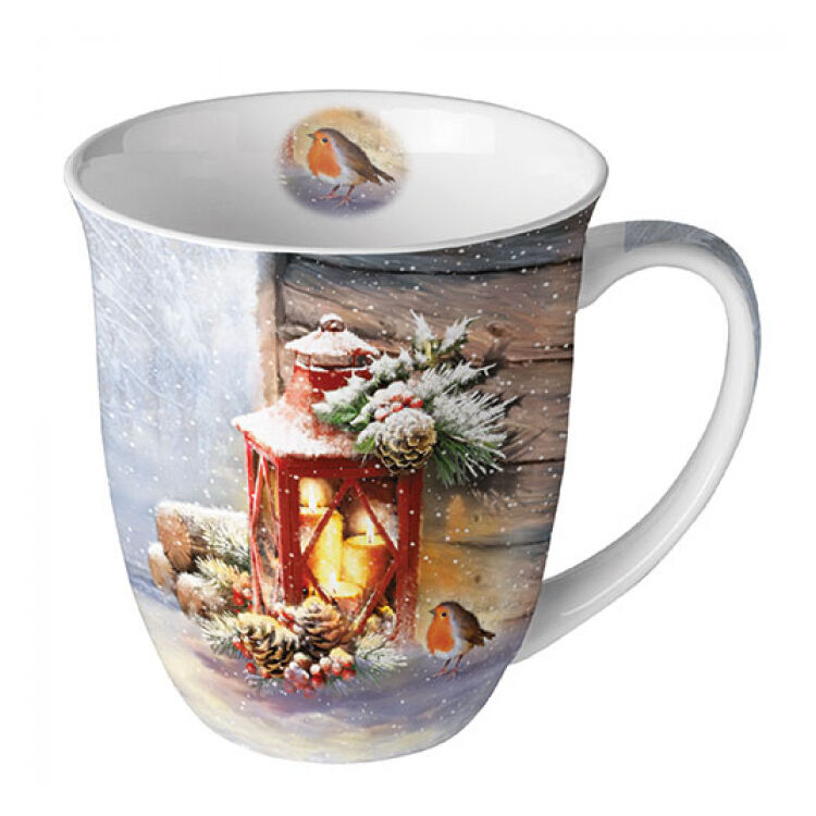 Karácsonyi porcelán bögre - 400ml - Robin by Lantern
