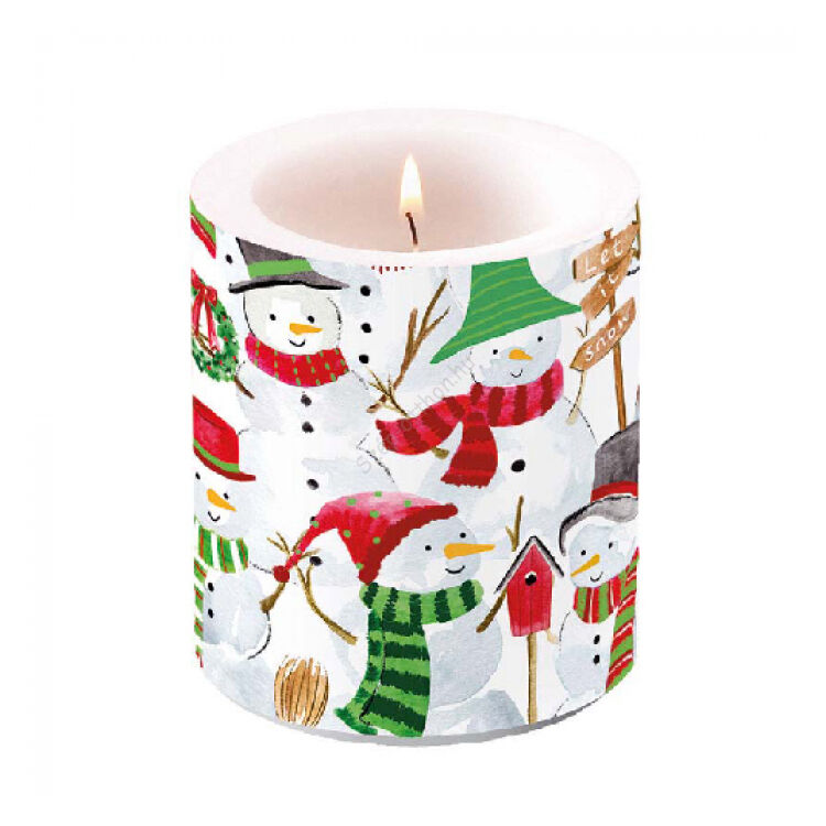 Karácsonyi Átvilágítós Gyertya - Snowman Party - 10x10cm