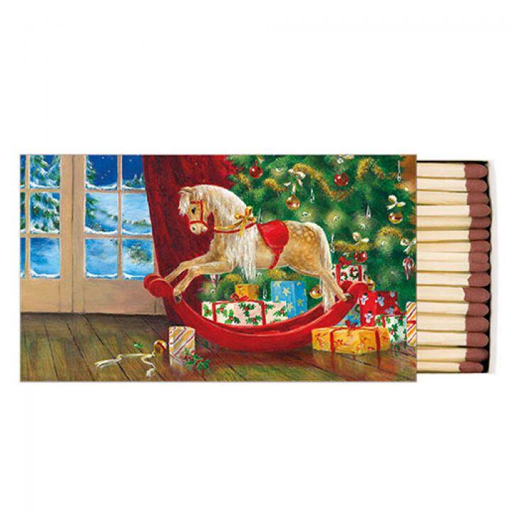 Karácsonyi mintás gyufa - 6,5x11cm - Wooden rocking horse