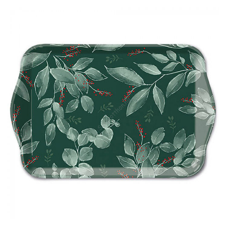 Leaves and berries green műanyag kistálca 13x21cm