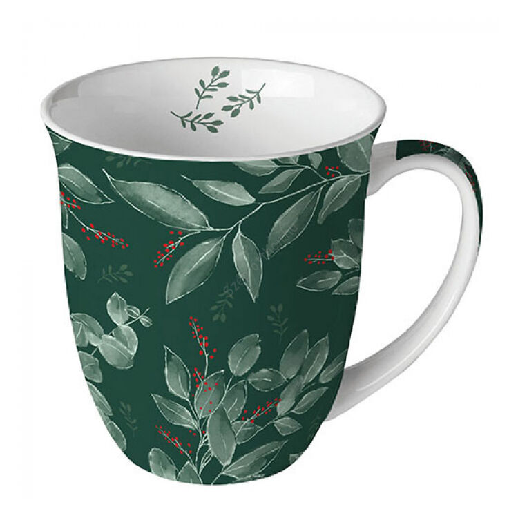Porcelán bögre - 400ml - Leaves and berries