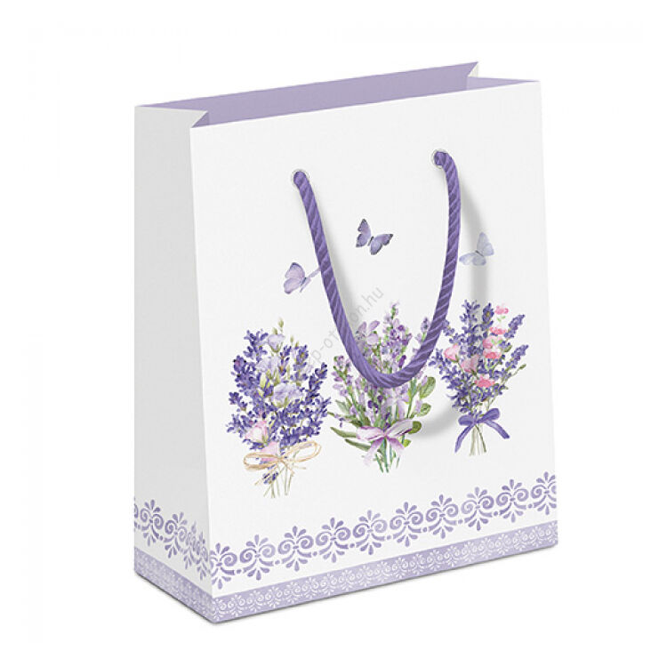 Levendula virágos papír ajándéktáska 22x9x23cm Lovely lavender
