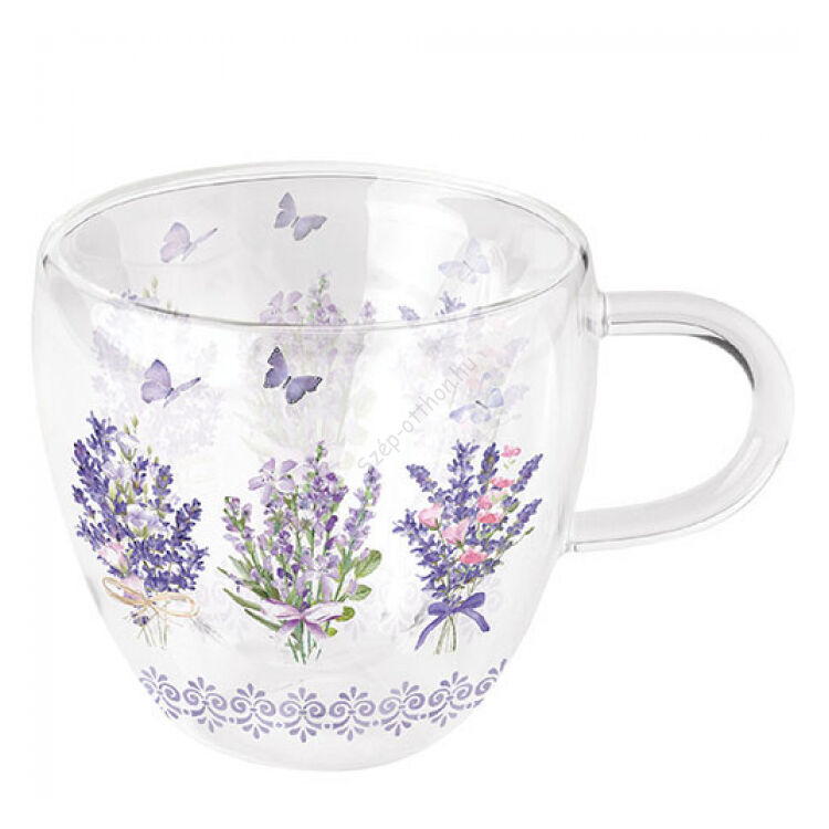 Levendula virágos duplafalú üveg csésze 250ml Lovely lavender