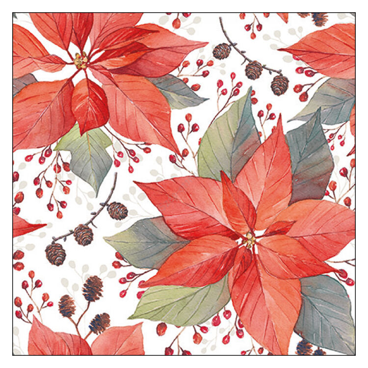 Poinsettia And Berries papírszalvéta 33x33cm, 20db-os