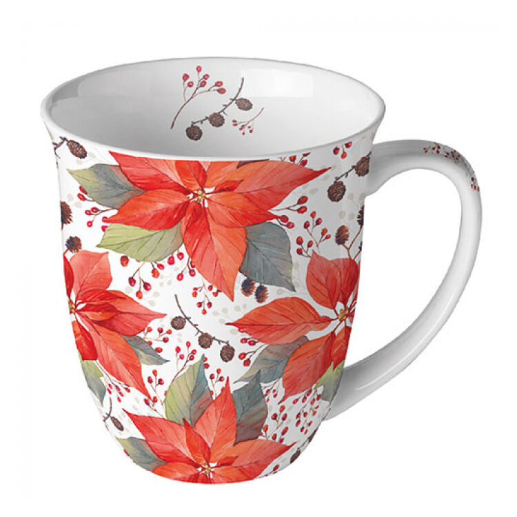 Karácsonyi porcelán bögre - 400ml - Poinsettia And Berries