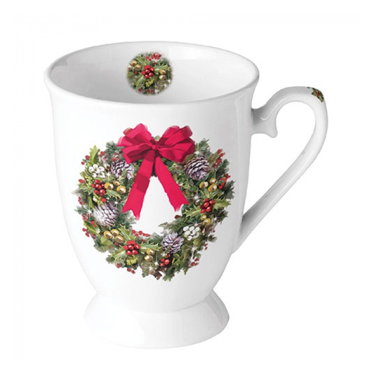 Karácsonyi porcelán bögre - 250ml - Bow On Wreath