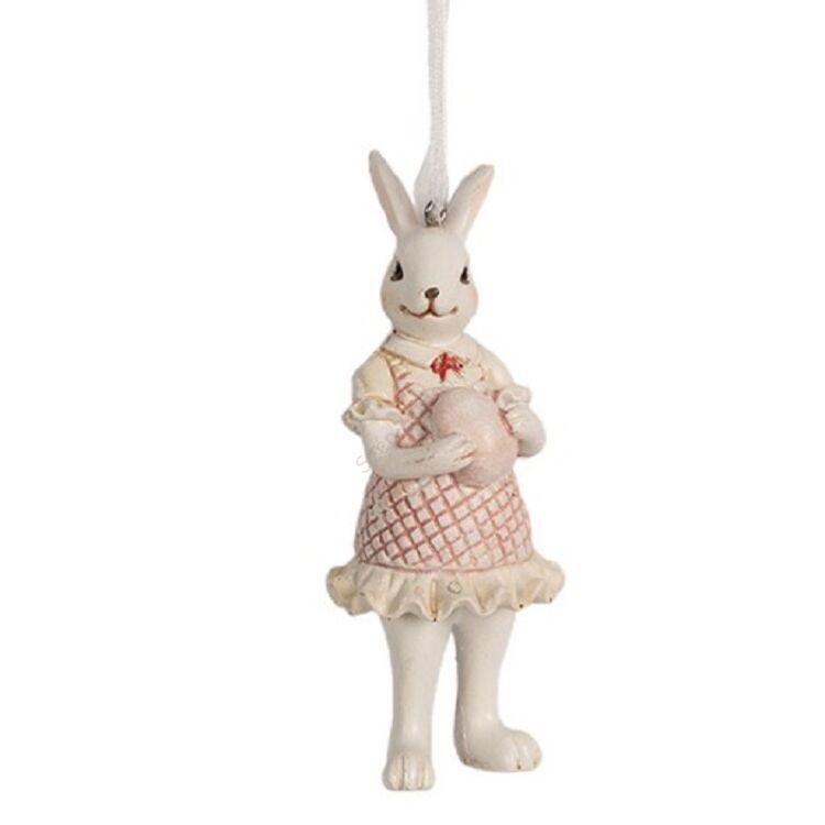 Húsvéti dekoráció - Fehér nyuszilány függődísz kockás ruhás