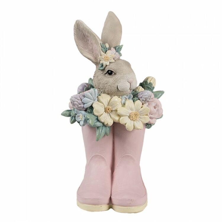 Húsvéti dekoráció - Nyuszi rózsaszín csizmában virágokkal