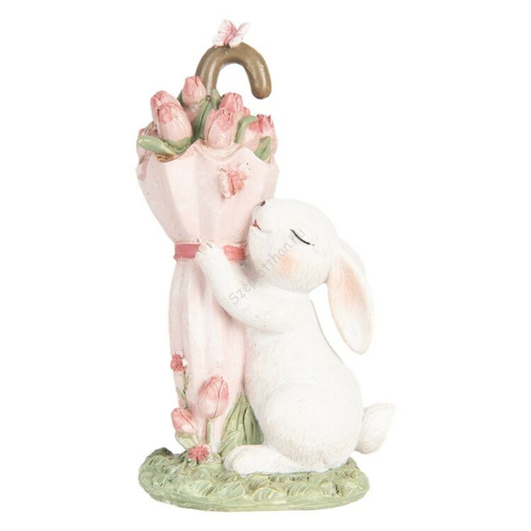 Húsvéti dekoráció - Fehér nyuszi tulipános esernyővel