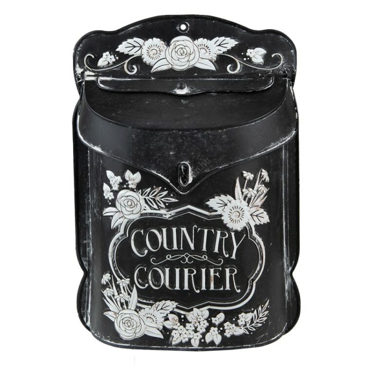 Vintage fém fekete postaláda fehér virágokkal - Country Courier