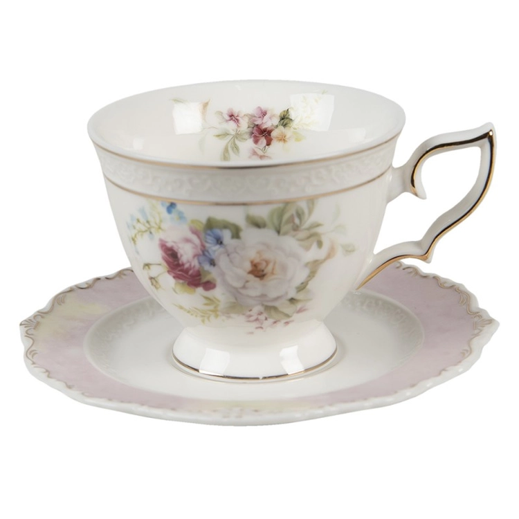 Viktoriánus rózsa mintás porcelán teás csésze - 200 ml