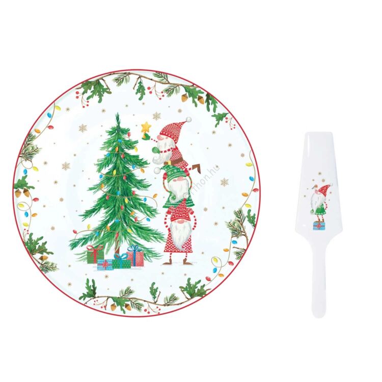 Karácsonyi porcelán tortatál lapáttal - 32cm - Ready for Christmas