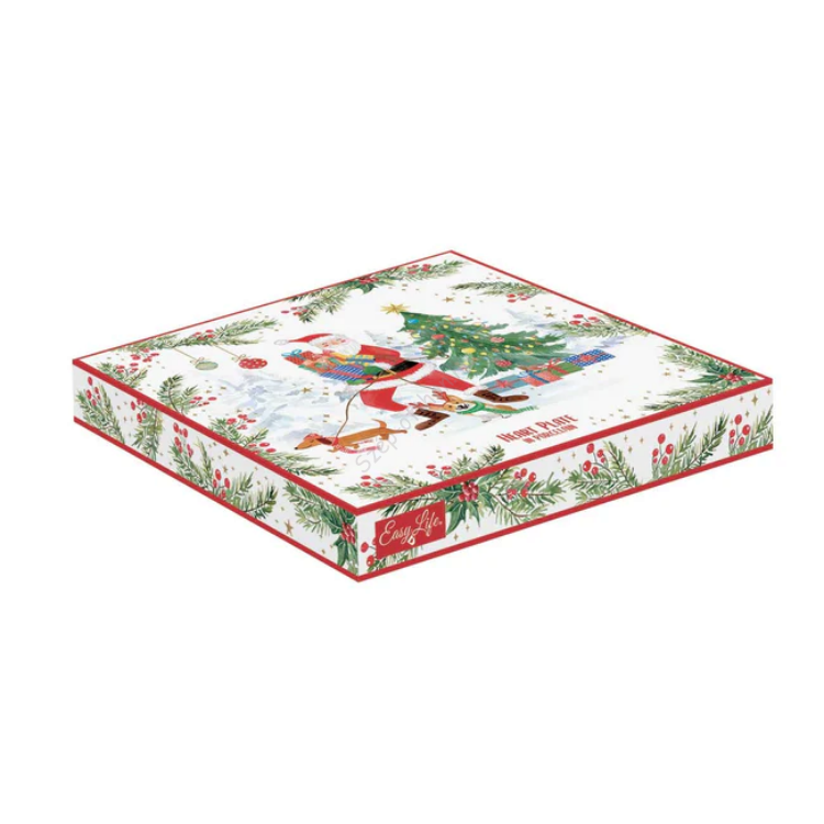 Karácsonyi mintás porcelán fenyőfa alakú tálca - Joyful Santa
