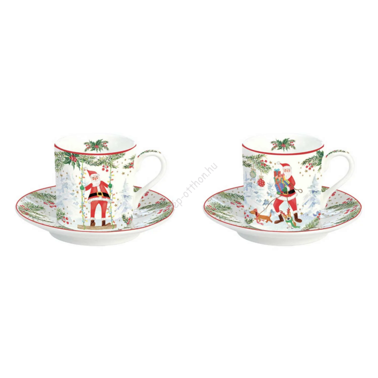 Karácsonyi porcelán eszpresszó kávé csésze szett - 75ml - Joyful Santa