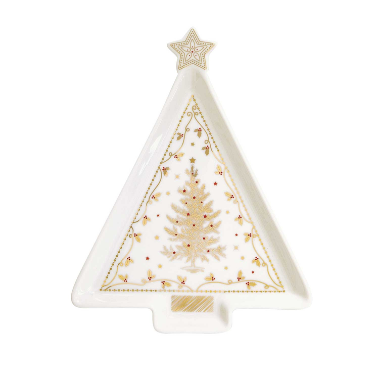 Karácsonyi porcelán fenyő tálca - 21x16cm - Christmas Lights