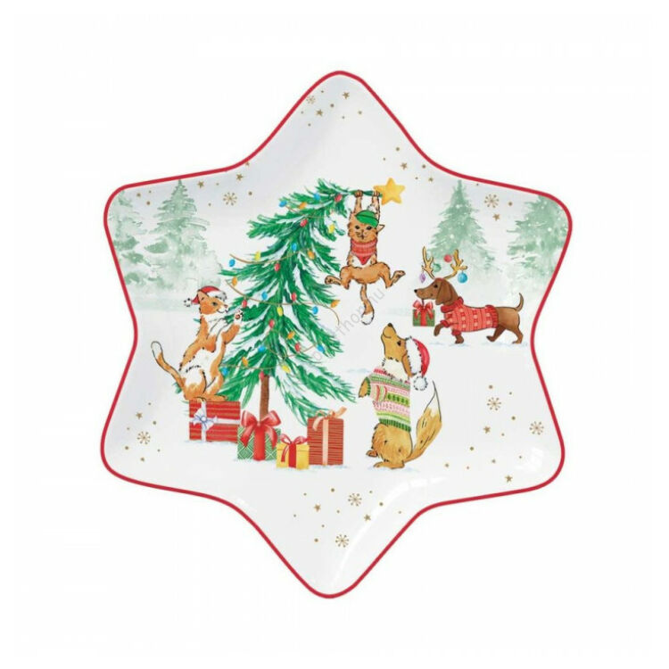 Porcelán csillag forma tálca - 22,5cm - Christmas Gang