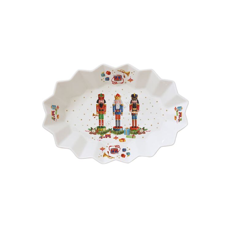 Karácsonyi mintás Porcelán ovális tálca - Vintage Nutcracker
