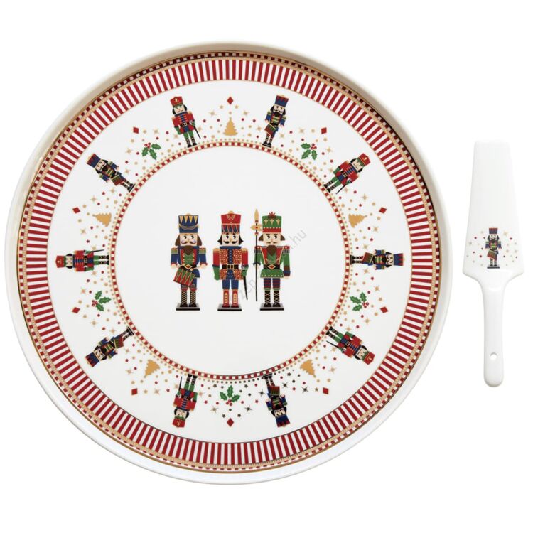 Porcelán tortatál lapáttal - Ø 32 cm - Nutcracker